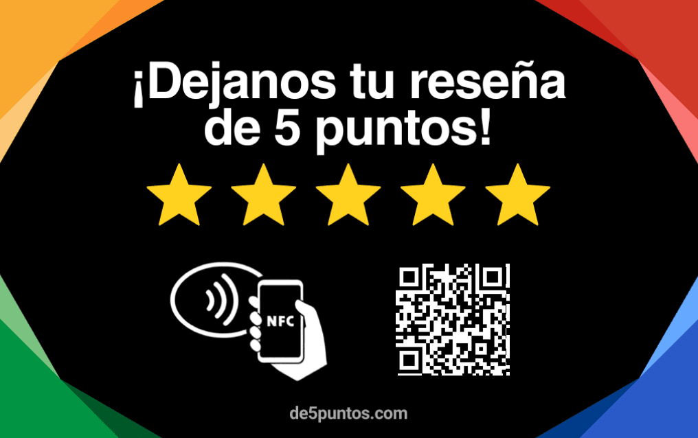 Tarjeta NFC de de 5 puntos, con el código QR impreso y el símbolo de acercamiento